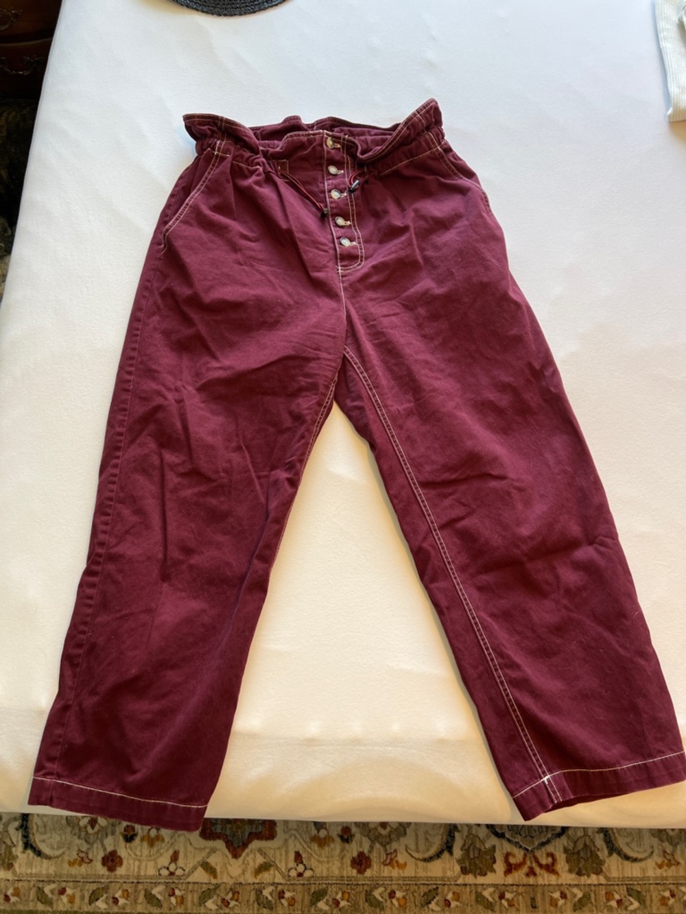 Urban Outfitters High-Waist Button-Front Burgundy Pants